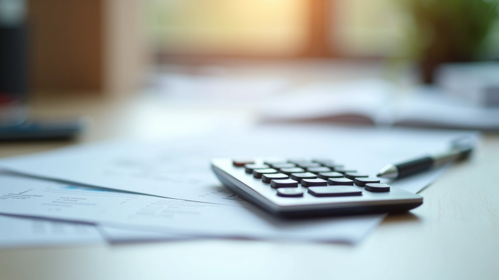 Taschenrechner auf Schreibtisch mit Versicherungspapieren