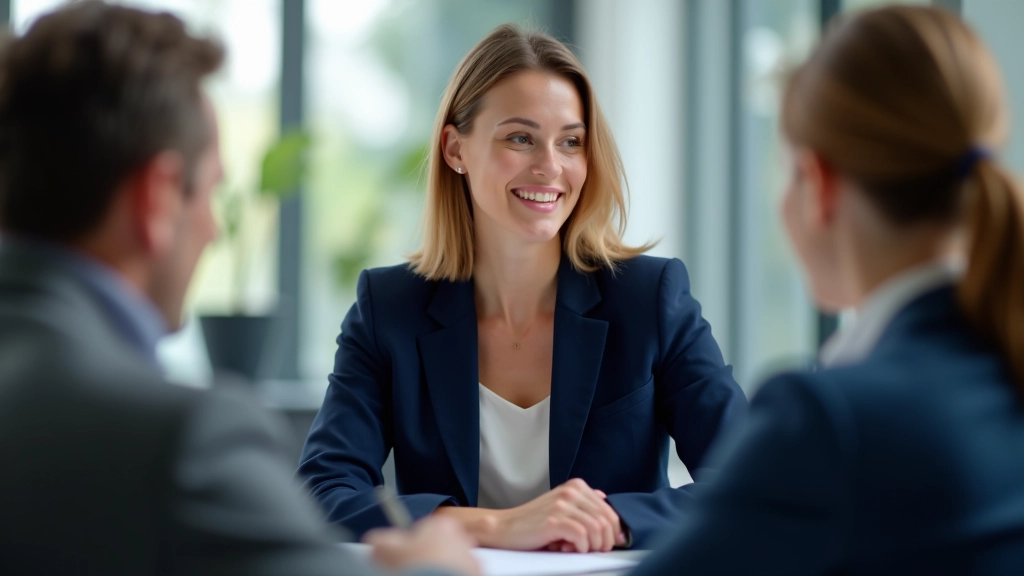Versicherungsberatung mit Familie im modernen Büro, Dokumenten und Laptop