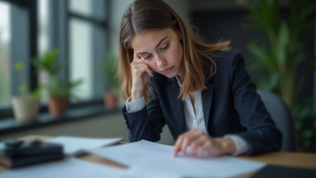 Person schaut nachdenklich auf Versicherungsvertrag zur Überlegung